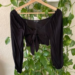 COTTON CANDY BLACK OFF THE SHOULDER TIE FRONT CROP TOP